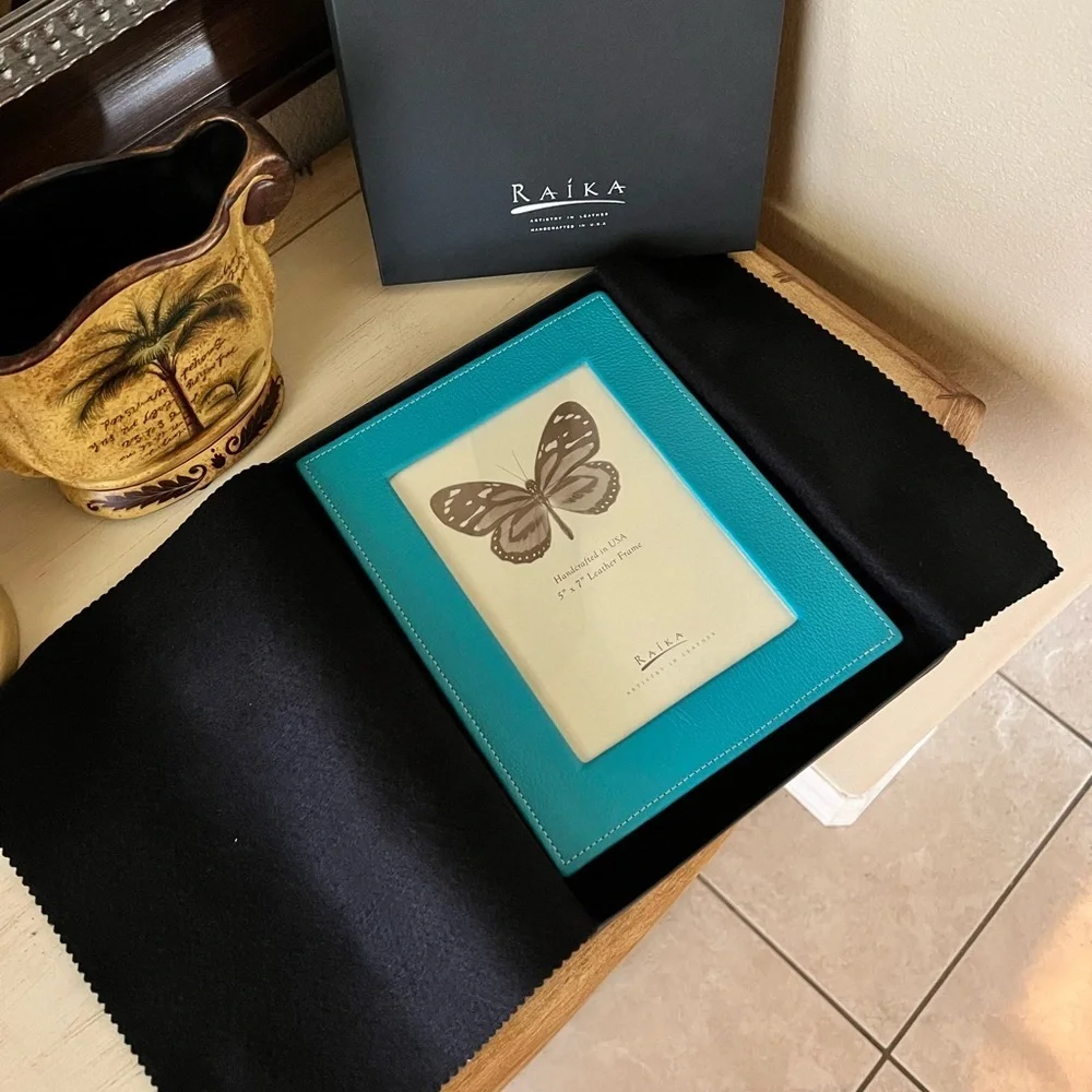 NWT Raika Handcrafted Leather Picture Frame Turquoise 5